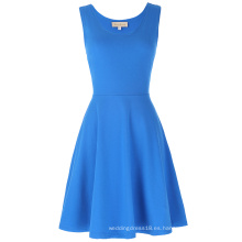 Kate Kasin Mujeres elegante y delgado ajuste informal sin mangas U-cuello azul vestido KK000487-4